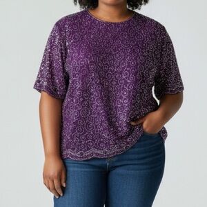 Vintage 90s Stenay Purple Sequin beaded blouse Silk Glam Cocktail party attire